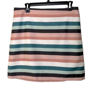 LOFT White, Pink, & Teal Striped A-Line Lined Skirt - Size 8, New Without Tag